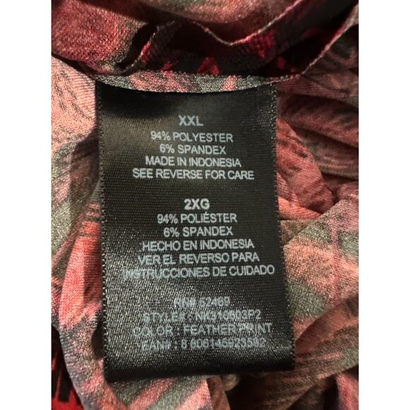 Norma Kamali Faux Wrap Dress Red & Black Feather Print Size XXL 2XL Office Chic - Picture 9 of 16